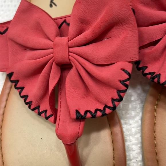 M Style Deep Salmon Fabric Bow Flat Sandals Size 9 - Picture 2 of 5